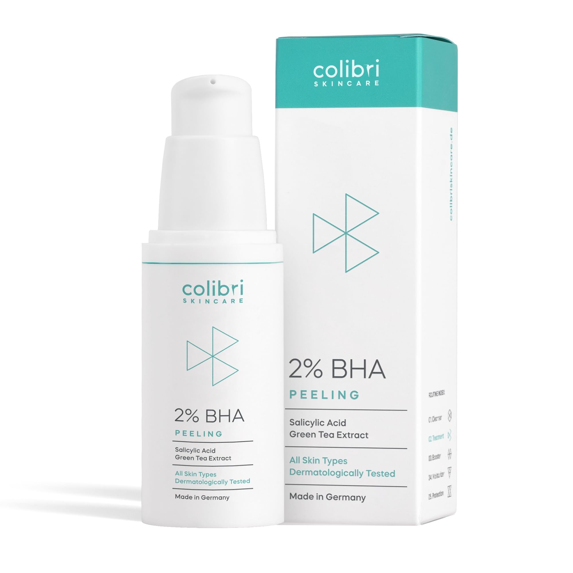 colibri skincare 2% BHA Peeling viso chimico esfoliante con acido salicilico - tutti i tipi di pelle, specialmente grassa e mista - scrub donna e uomo - 30 ml