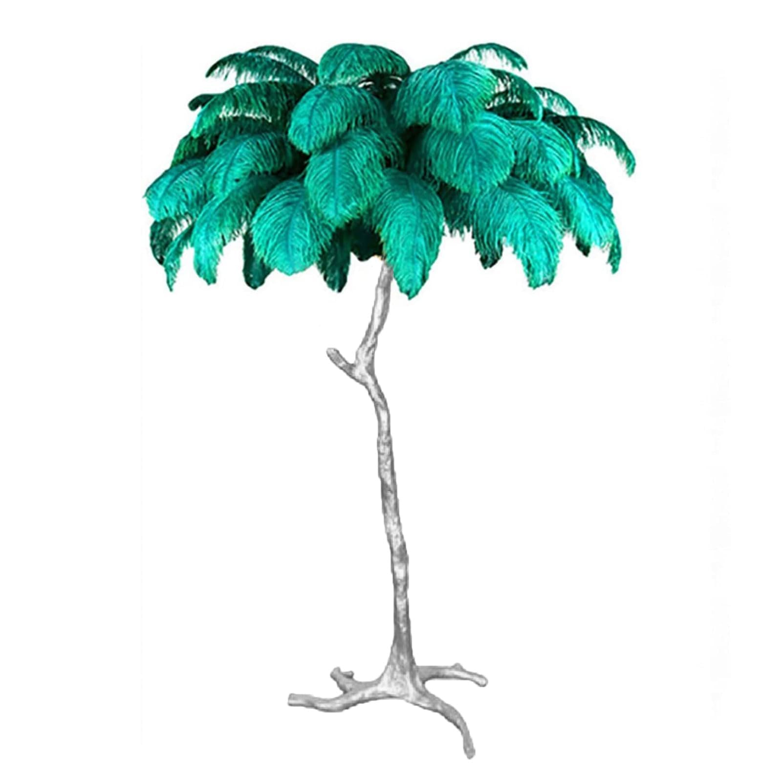 ANram Ostrich Feather Floor Lamp, Silver Resin Base, 3 Colours Dimmable, LED E14 Bulb, Foot Switch,Green,80x75cm/32x30in (desk lamp)
