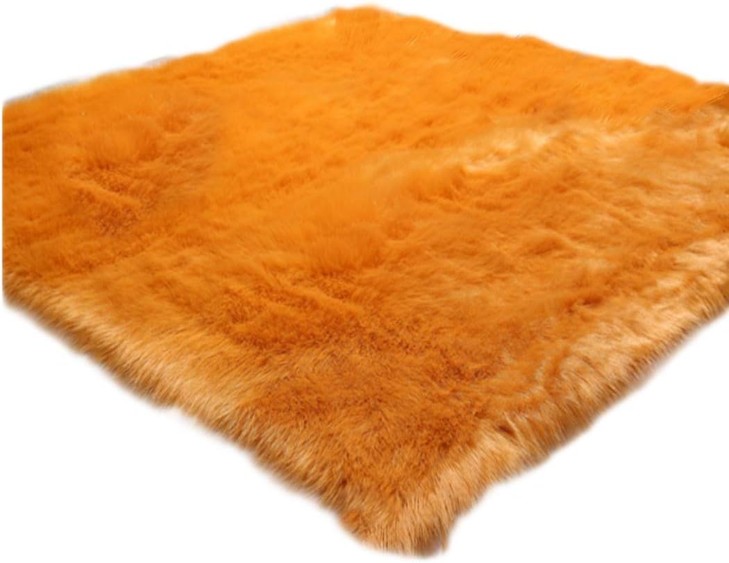 Elhouse Home Decor Rectangle Rugs Faux Fur Sheepskin Area Rug Shaggy Carpet Fluffy Rug for Baby Bedroom,2ftx6ft,Gold