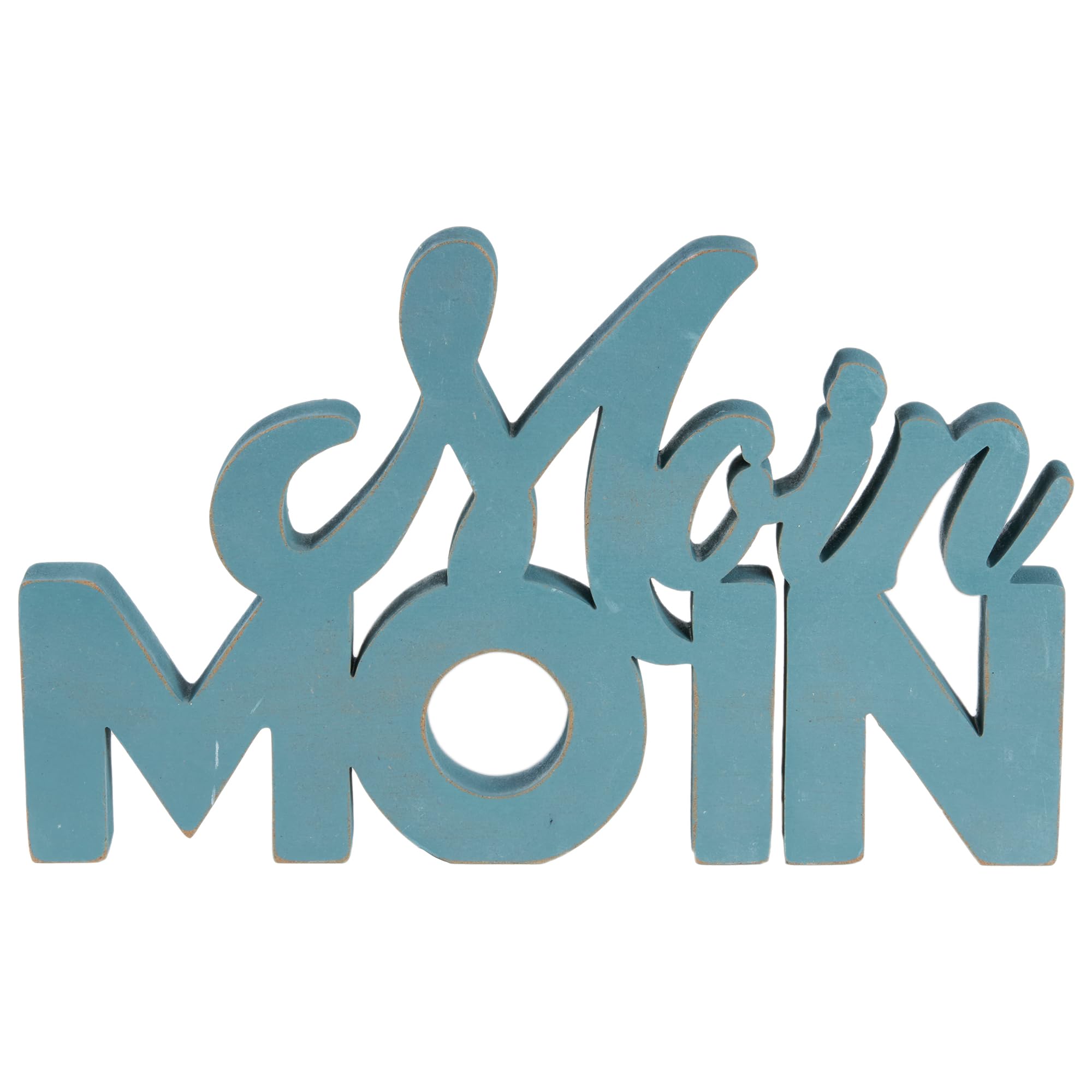 HEITMANN DECO 1009072 Wooden Lettering Moin Moin - Stand-Up Decorative Figure - Modern, Maritime Decoration for Indoor Use - Blue