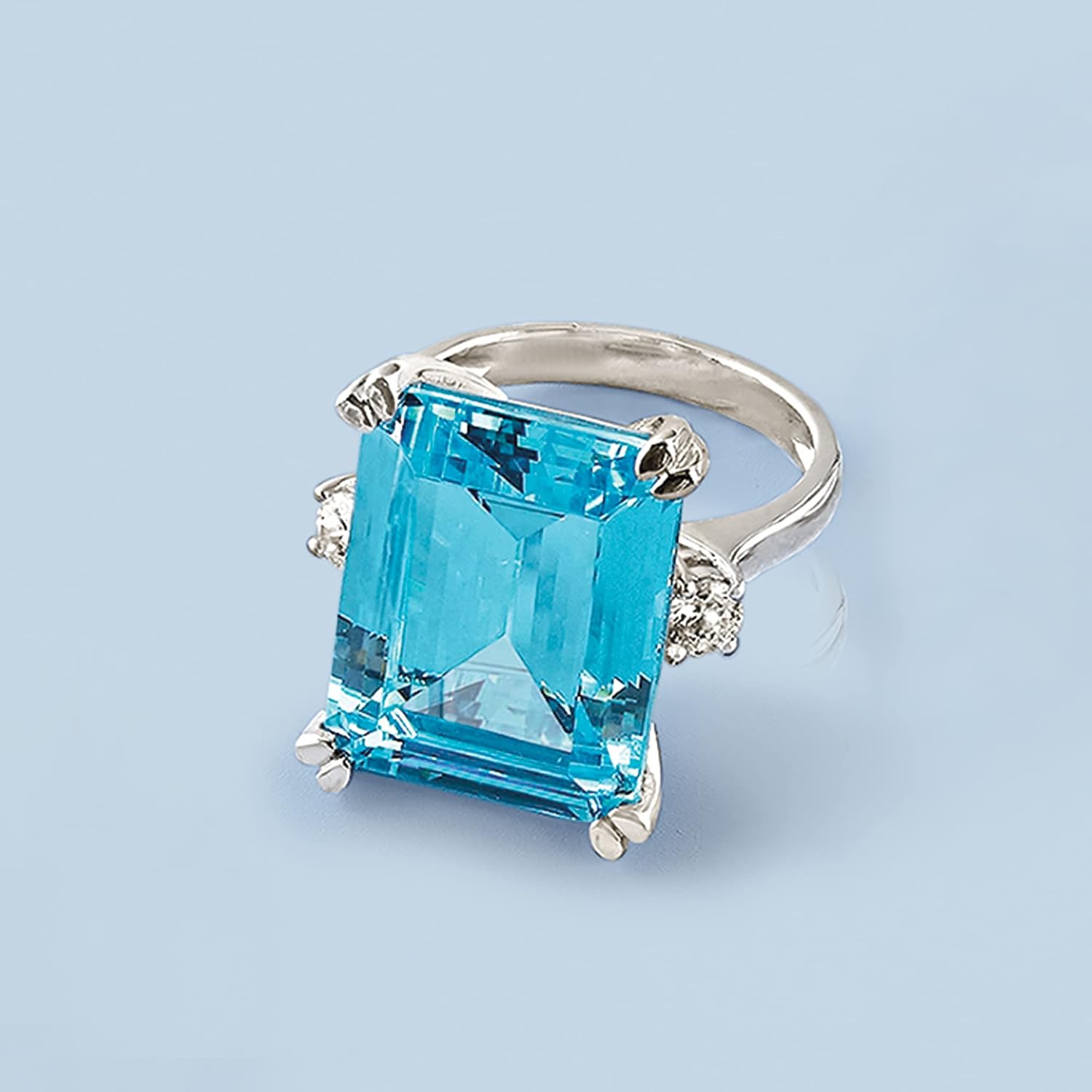 Ross-Simons 17.00 Carat Simulated Aquamarine Ring With .30 ct. t.w. Czs in Sterling Silver