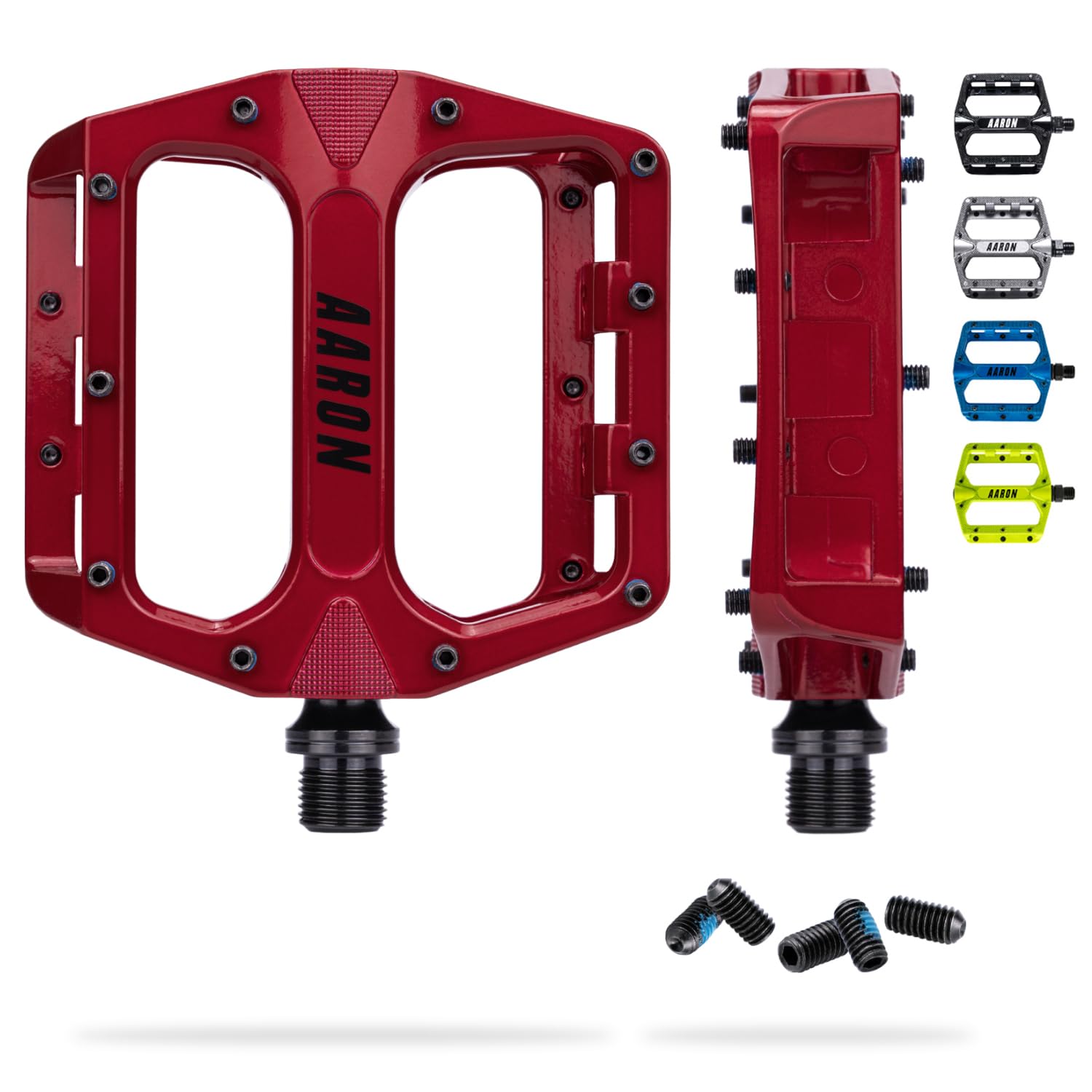 AARON Rock - Pedali Mountain Bike in Alluminio con Cuscinetti a Sfera sigillati - Antiscivolo con Piedini sostituibili - Superficie a Piattaforma per Bici elettrica, MTB, da Trekking, ECC.