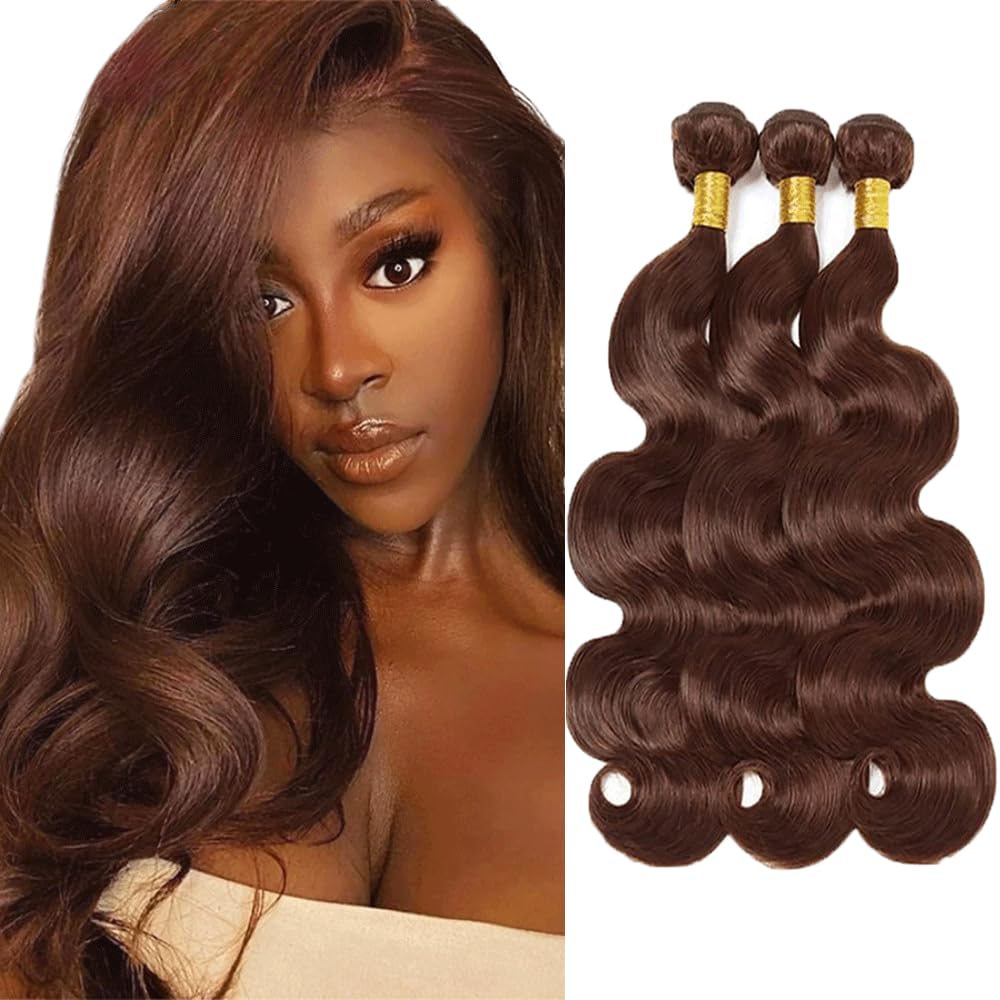 Color 4 Bundle Chocolate Brown Body Wave Human Hair Bundles Double Weft Dark Brown 3 Bundles 12 14 16 Inch Color 4 Body Wave Bundle For Black Women
