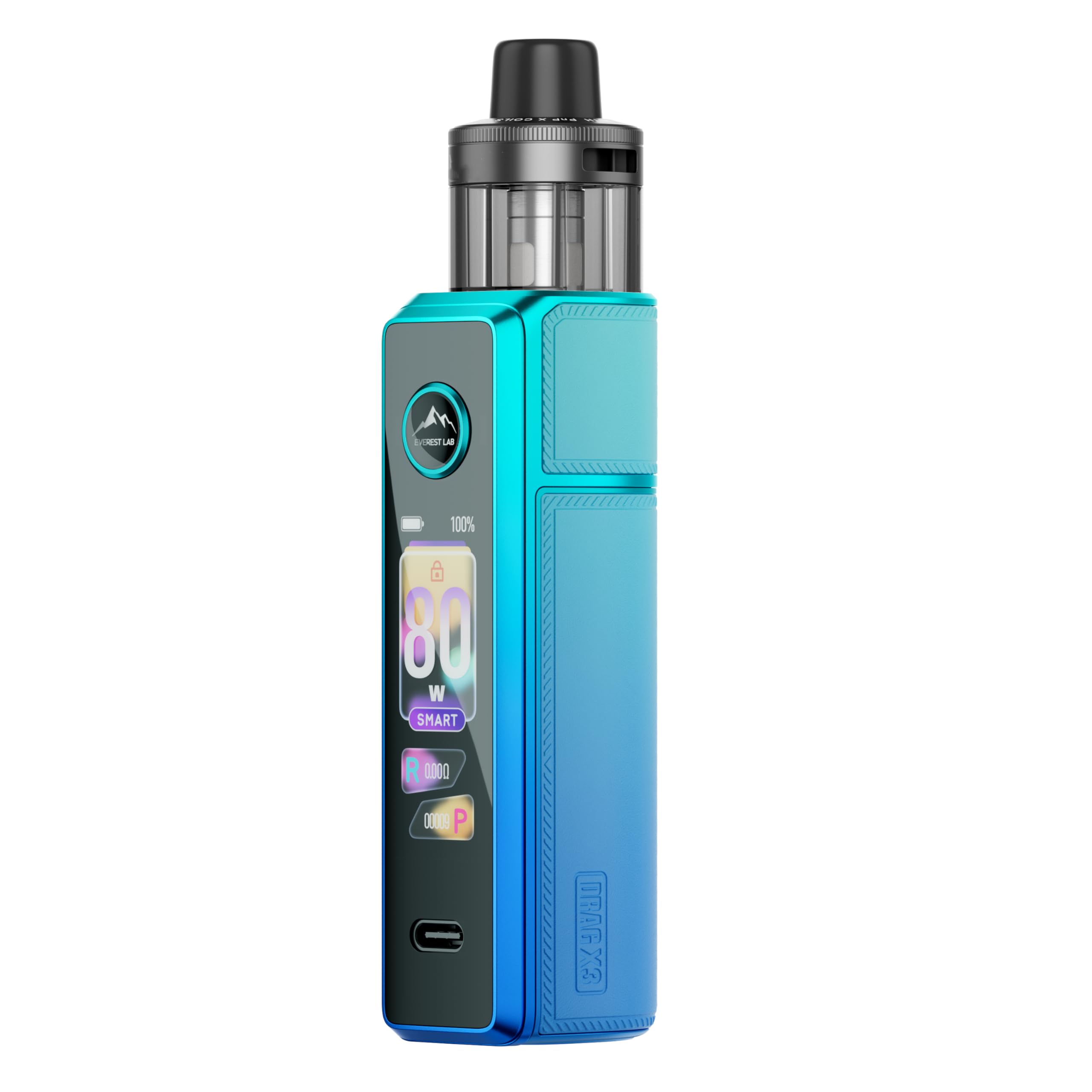 VOOPOO DRAG X3 – Kit 80 W con pantalla táctil 1,66″, sensor de desbloqueo capacitivo, compatible PnP X, batería externa (18650/21700) no incluida, sin líquido y sin nicotina (Sky Blue)