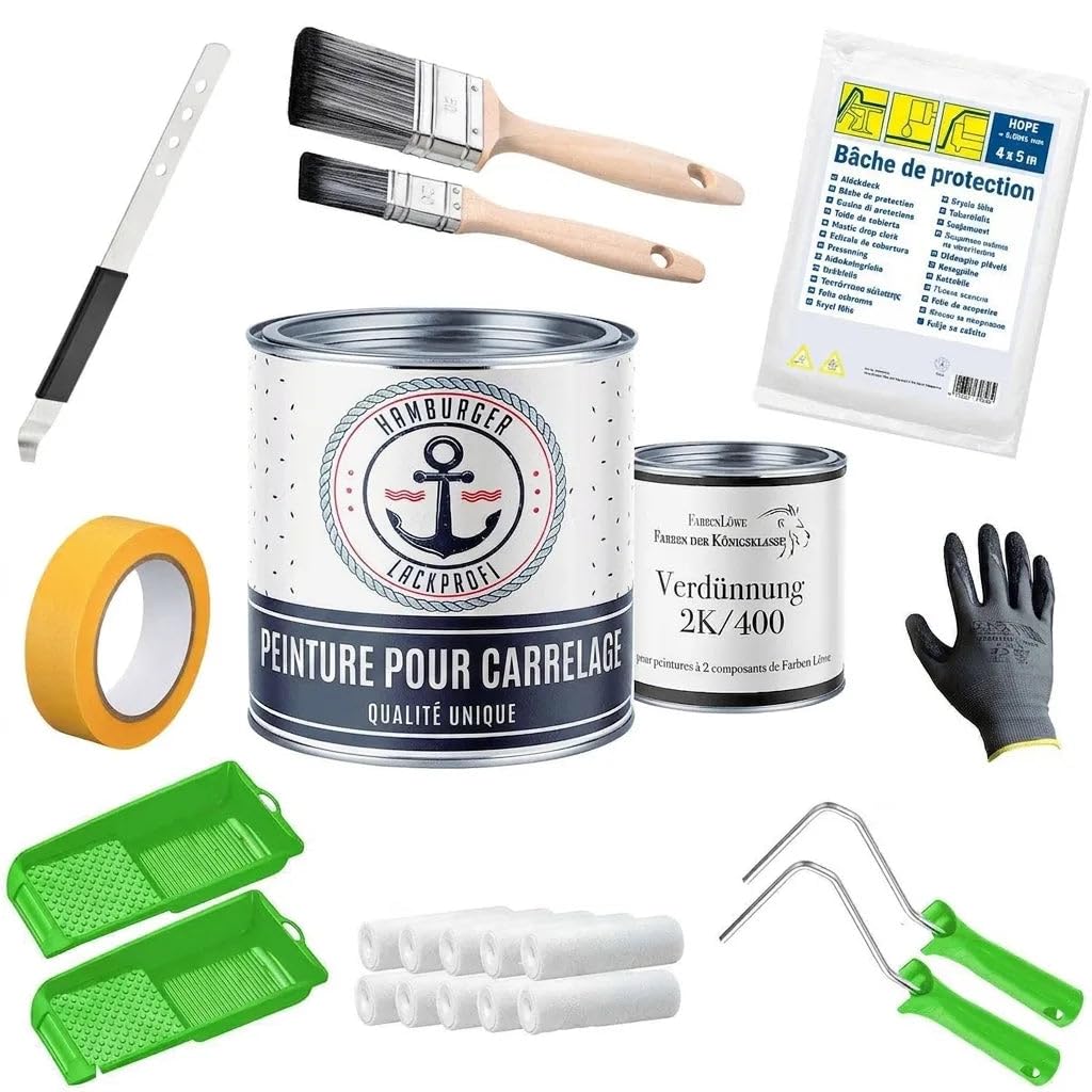 Peinture carrelage mat rose clair RAL 3014 Rose peinture pour carrelage pour de sol & mural avec kit (X300) et Diluant (20 L) Hamburger Lack-Profi