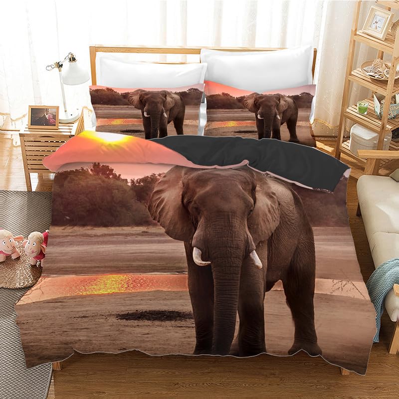 Housse de couette 220x240 éléphants roses et 2 taies d'oreiller pour lit double