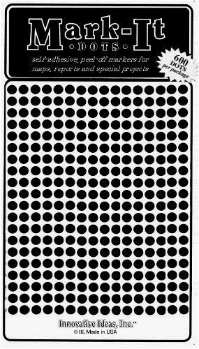 Small 1/8" Removable Mark-it Brand dots for maps, Reports or Projects - Black