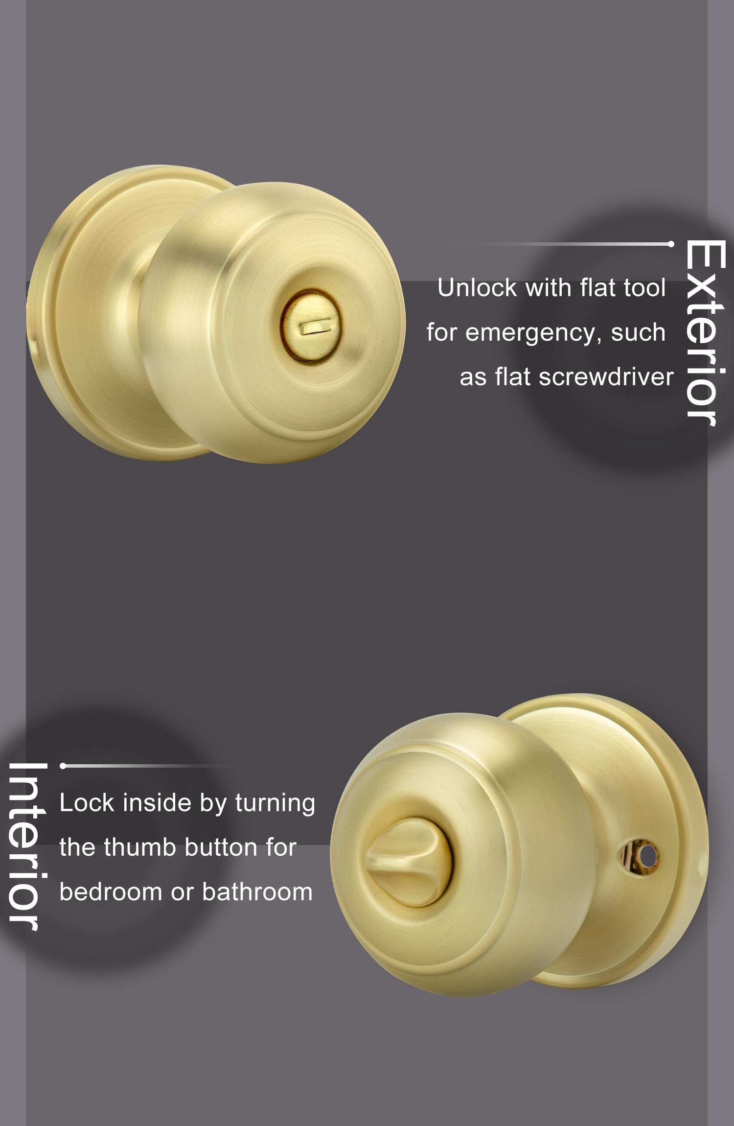 Brushed Gold Door Knobs - 6 Pack Interior -5