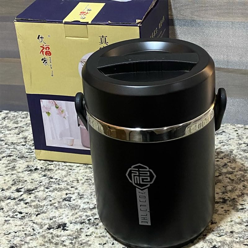 Tarro de acero inoxidable aislado al vacío de 1,8 L con bandejas dobles para comidas frías y calientes
