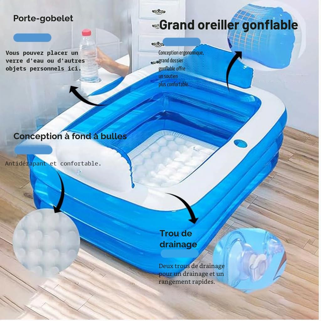 Double Baignoire Portable pour Adulte, Grande Pliante épaisse sur Pied, Spa Pliable, Chaud/Glacée - Bleu