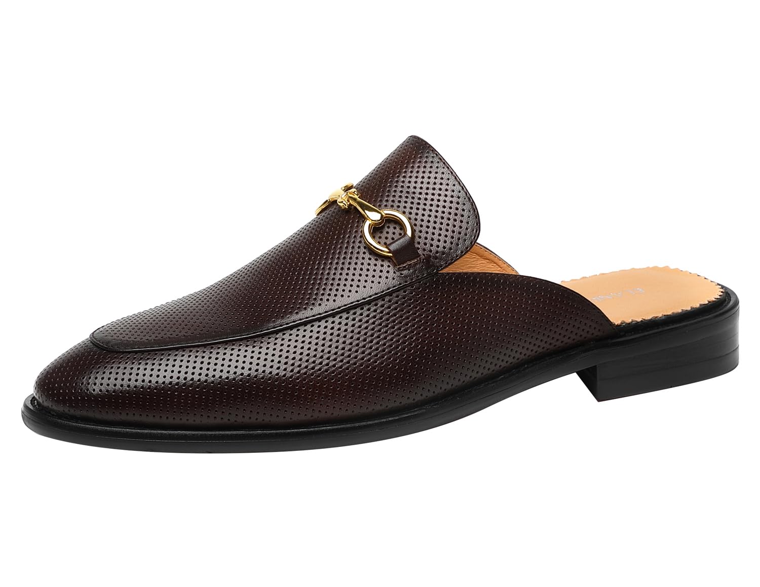 ELANROMAN Men's Loafers Backless Genuine Leather Mules Horse Buckle Shoes