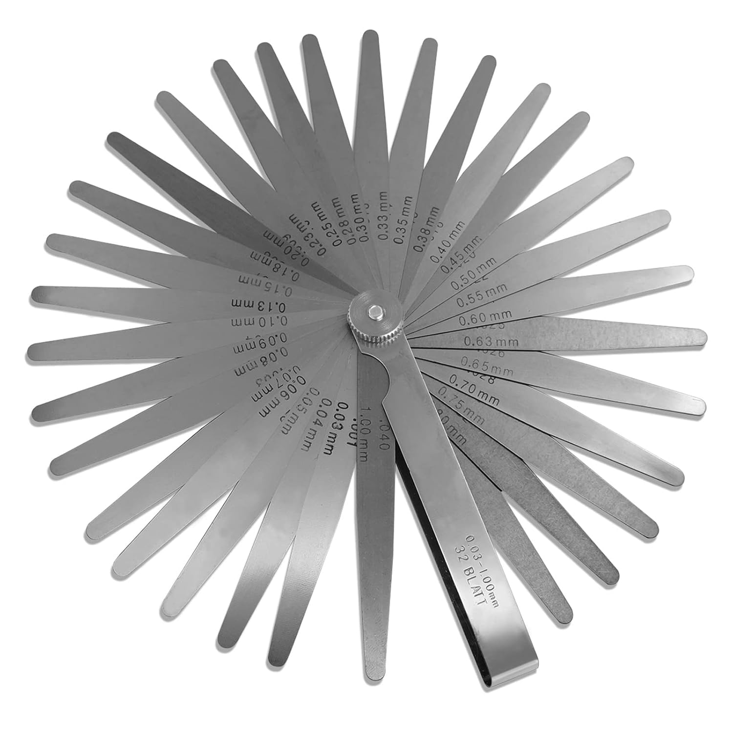 Feeler Gauge Set | Stainless Steel Thickness Gauges for Measuring Gap Width or Thickness (4" INCH LONG (0.03 TO 1.00MM, 23 BLADES))