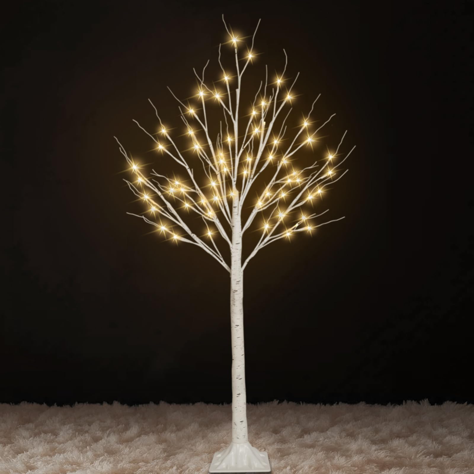 SANJICHA 1 lot de bouleau lumineux de 1,2 m (taille supérieure et posé au sol), arbre de Noël en bouleau pour intérieur et extérieur, blanc chaud, 96 LED pour décorations de Noël éclairées en