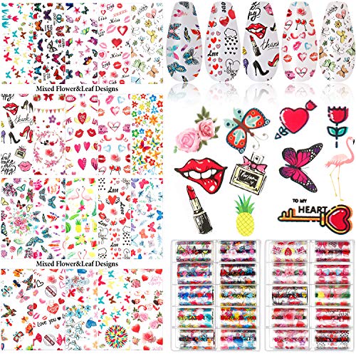 20 Rolls Red Lip Rose Nail Foil Transfer Stickers Butterfly Nail Art Transfer Decals Adhesive Summer Nail Wrap Sticker Manicure Transfer Stickers for DIY Nail Art