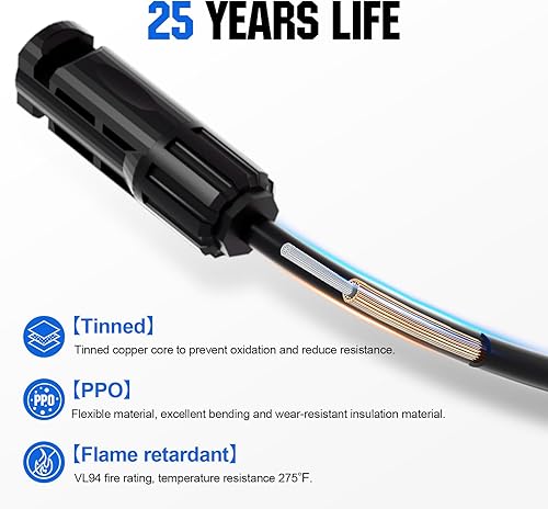 Miniatura 5 de ECO-WORTHY 2 pares de conectores solares 30A Y rama paralelo PV adaptador cable cable enchufe kit de herramientas para panel solar