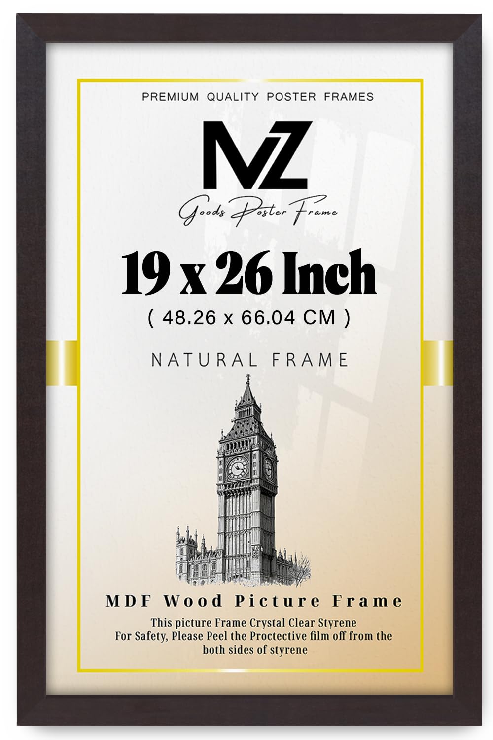 MZ GOODS | MDF Poster Frame (48.26 x 66.04 CM) 1' 7" x 2' 2" for Movie Posters, Classic Art & Posters, MDF Build, Portrait & Landscape Hanging Hooks [ Mahogany ]