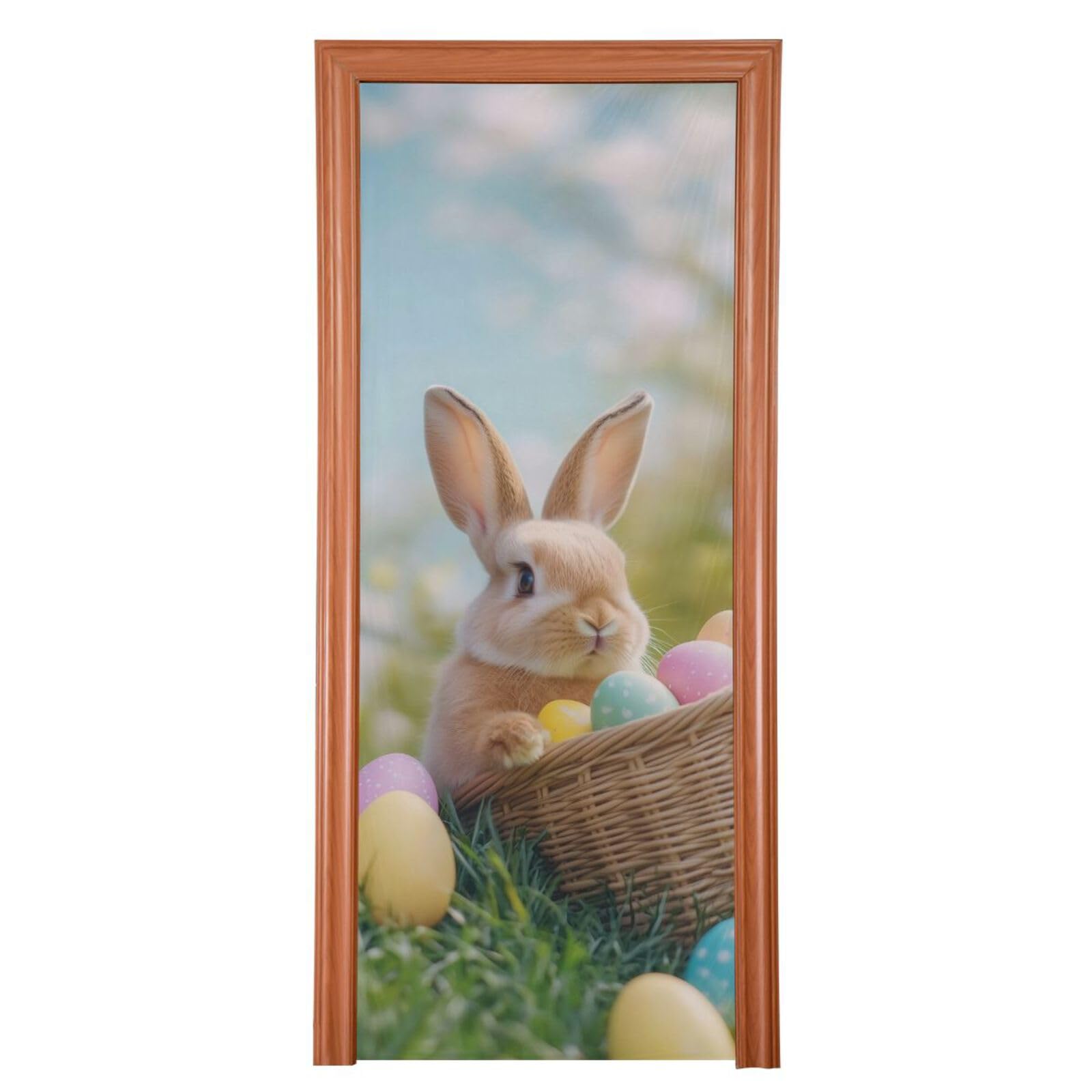 FLildon Easter Eggs Cute Bunny Door Cover Decoration, Party Accessory Porch Decor for Festive Ornament Room Door Covers 35 x 79 Inch