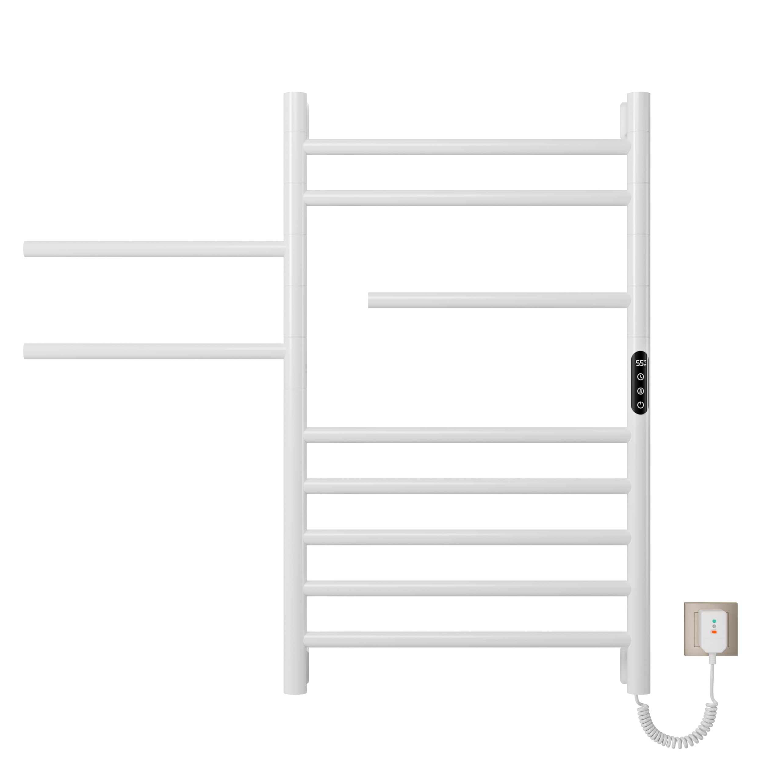 Scaldasalviette elettrico bagno 520×850 mm,Bianco Termoarredo,Portasciugamani elettrico a risparmio energetico,Elemento riscaldante orientabile,Display LED,Comandi touch,Funzione timer