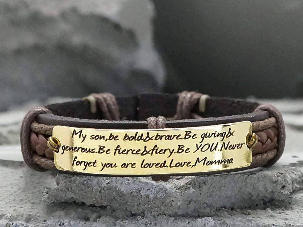 3 Kids Initials, Birth Date, Bible Verse Bracelet for Men, Personalized Stainless Steel Brown Leather Cuff for Him
