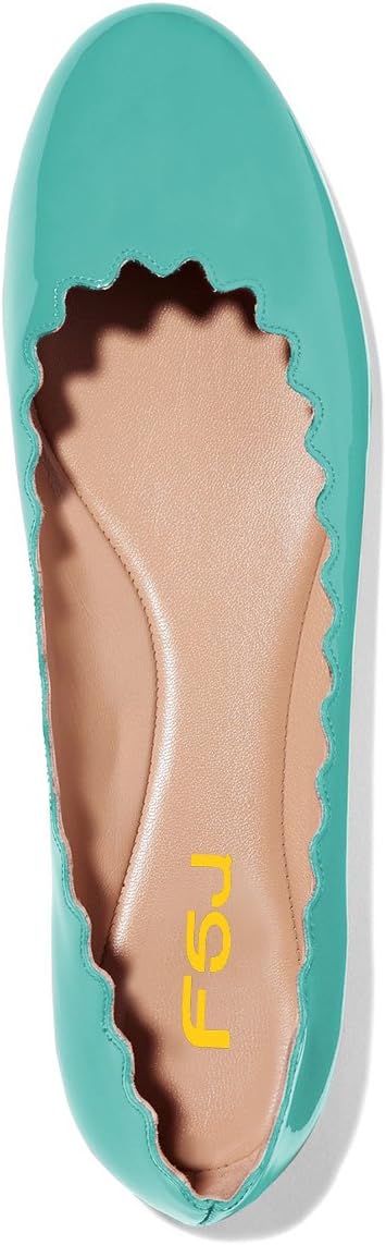 FSJ Women Cute Dress Pump Shoes Scalloping Round Toe Suede Ballet Flats for Comfort Flat Shoes Size 4-15 US