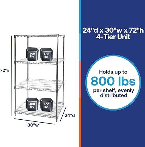 Miniatura 8 de Shelving Inc. Estantería de alambre cromado de 24 pulgadas de profundidad x 30 pulgadas de ancho x 54 pulgadas de alto con estantes de 4 niveles