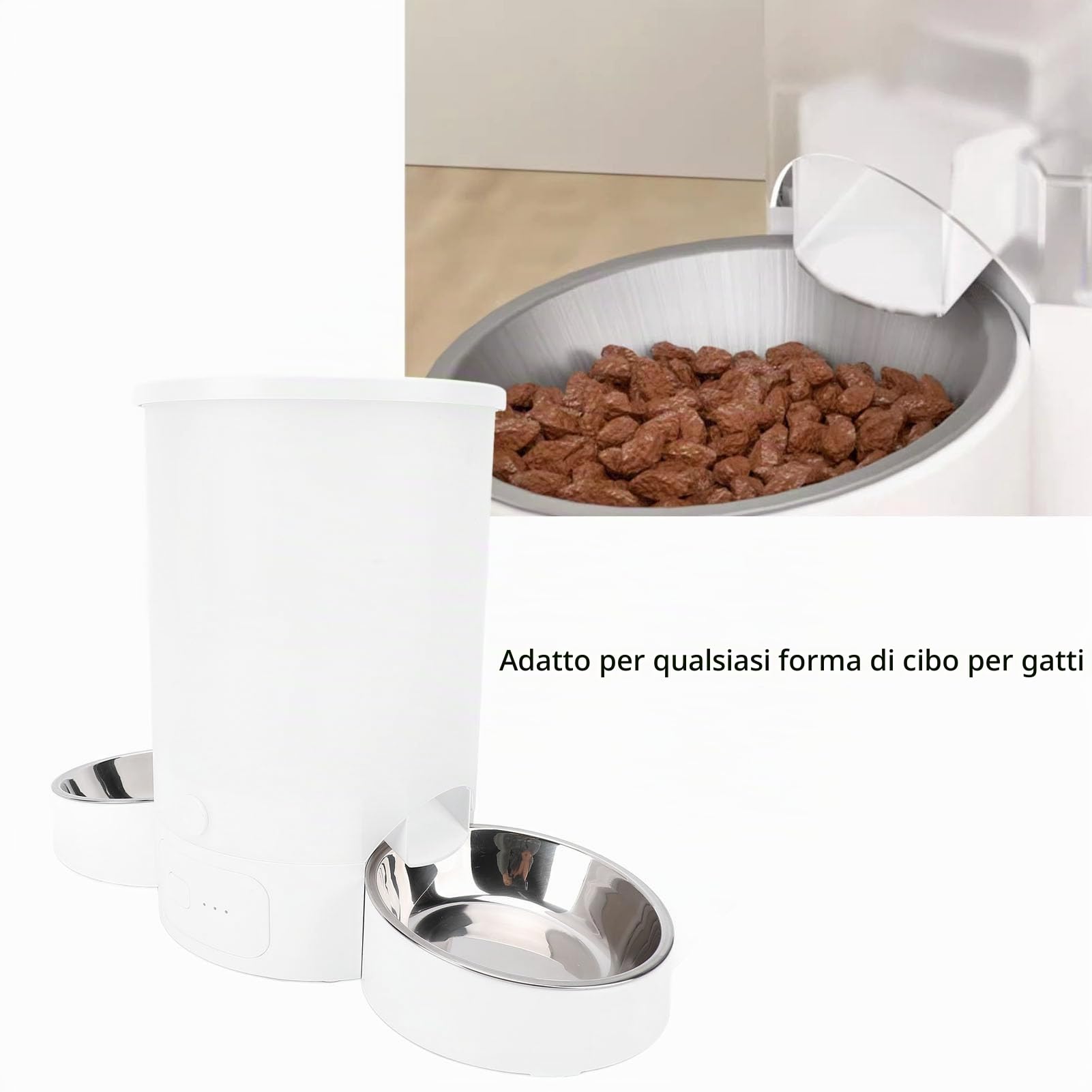 Ejoyous Mangiatoia Automatica per Gatti con 2 Ciotole, Macchina per Cibo per Gatti da 3 Litri, Mangiatoia Automatica per Gatti WiFi per Cani e Gatti, Controllo Tramite App di