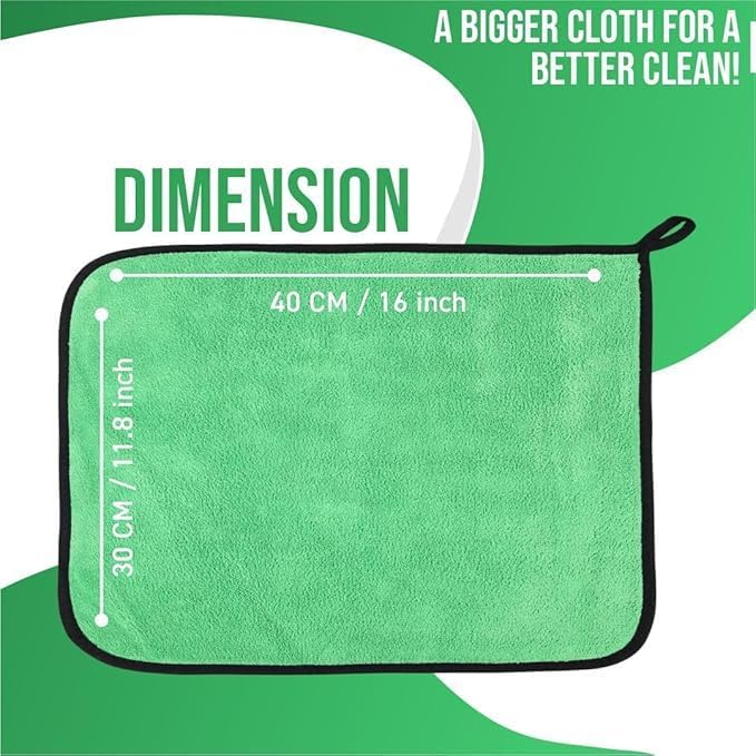 Image of Btag Microfiber Cleaning Cloth, 30x40 cms 600 GSM | Highly Absorbent,Lint and Streak Free, Multi-Purpose Wash Cloth for Kitchen,Car,Window,Stainless Steel,Silverwear(Green 30x40cms) Pack of 1