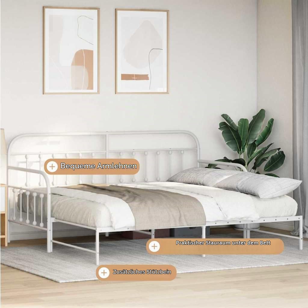 vidaXL Tagesbettrahmen Weiß 90 x 200 cm Pulverbeschichteter Stahl | Super Möglichkeit, um Übernachtungsgäste unterzubringen, Minimalistisches Weiß passt zu jeder Wohnung,