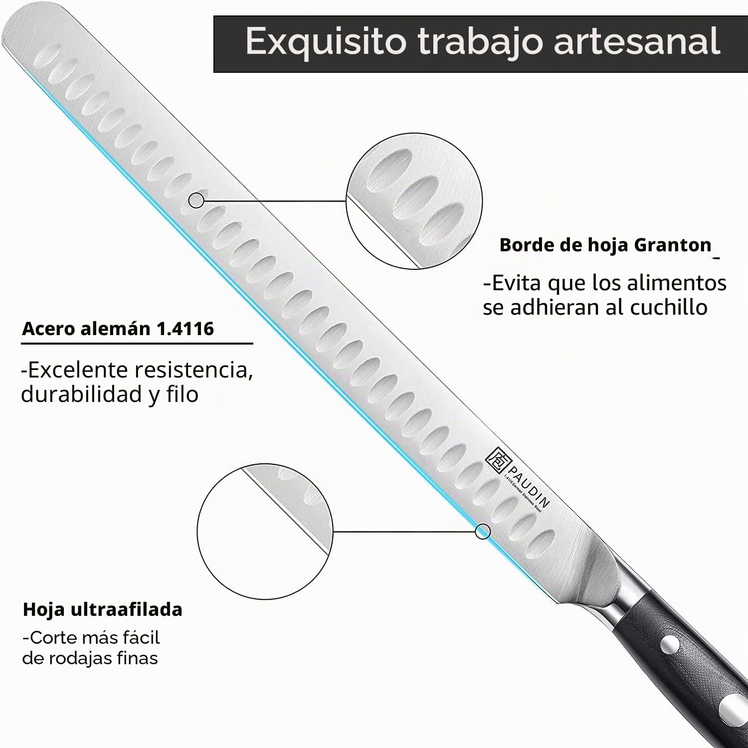 PAUDIN Cuchillo para Jamón 30cm, Cuchillo de Corte, Hoja Profesional de Cocina de Acero Inoxidable Alemán, Cuchillos de Chef Adecuados para Asados Ahumados, Pavo, Salmón, Pan