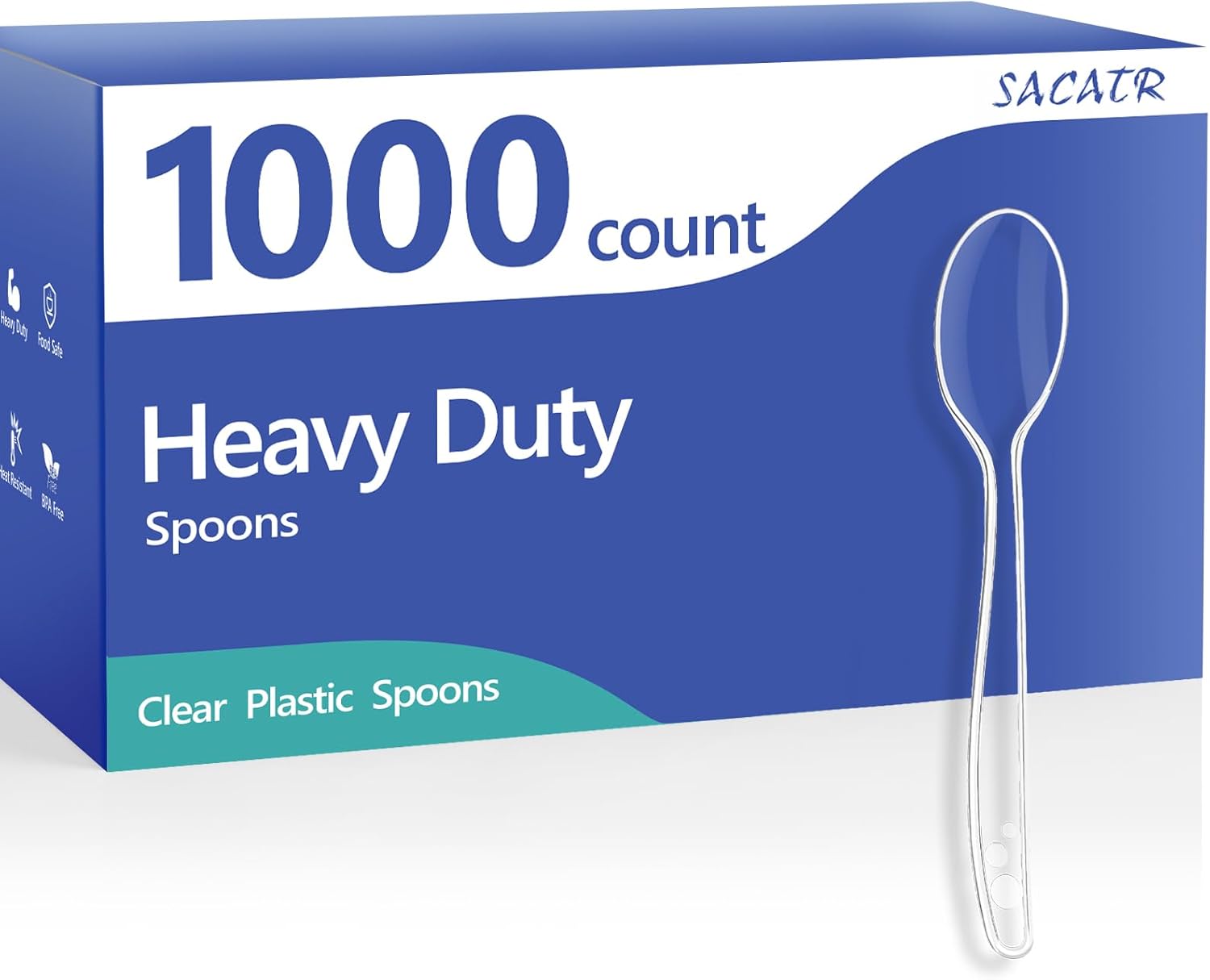 SACATR 1000 Clear Heavy Duty Plastic Spoons Bulk - BPA-Free, Heat Resistant Disposable Silverware for Parties, Events & Daily Use