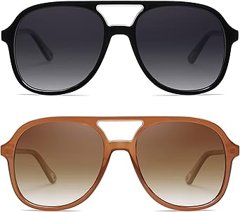 Retro Polarized Aviator Sunglasses Womens Men Vintage Double Bridge Square Sun Glasses AP3606