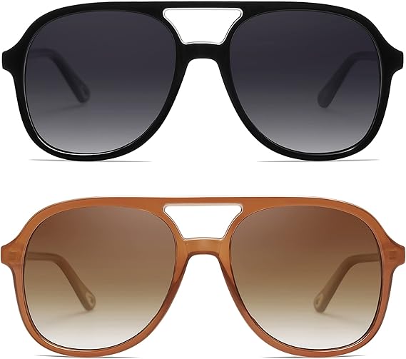 Retro Polarized Aviator Sunglasses Womens Men Vintage Double Bridge Square Sun Glasses AP3606