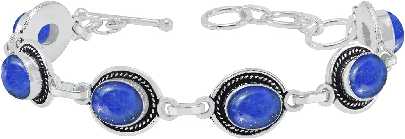 Natural Lapis Lazuli 925 Silver Plated Adjustable link Chain Bracelet for Women - September Birthstone Oval Shape Gemstone Handmade Jewelry Bracelet - Christmas Gifts for Her - Image 2
