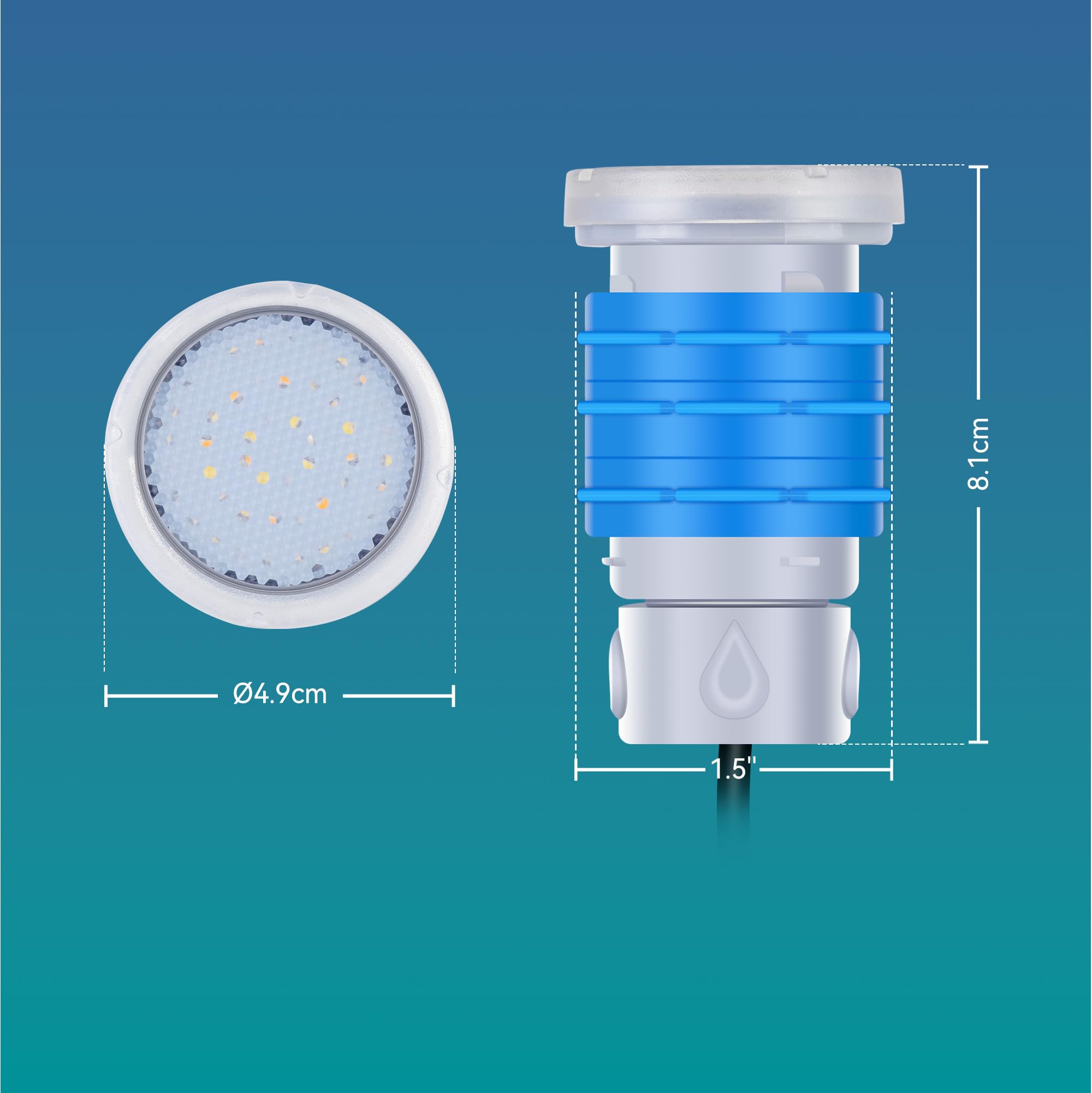 Mini Luci Piscina LED con Filettatura 1" 1/2, 6W Lampade Piscina RGB Multicolore con Telecomando, 240lm, Ø49mm, 12V AC IP68 Impermeabile Faro per Bocchetta Piscinas Interrate e Cemento, Set da 4