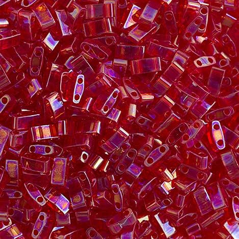 Miyuki TILA Half Cut 5x2.3mm 2 Hole Red Transparent AB HTL254 50Gms Bulk Bag of Japanese Glass Beads