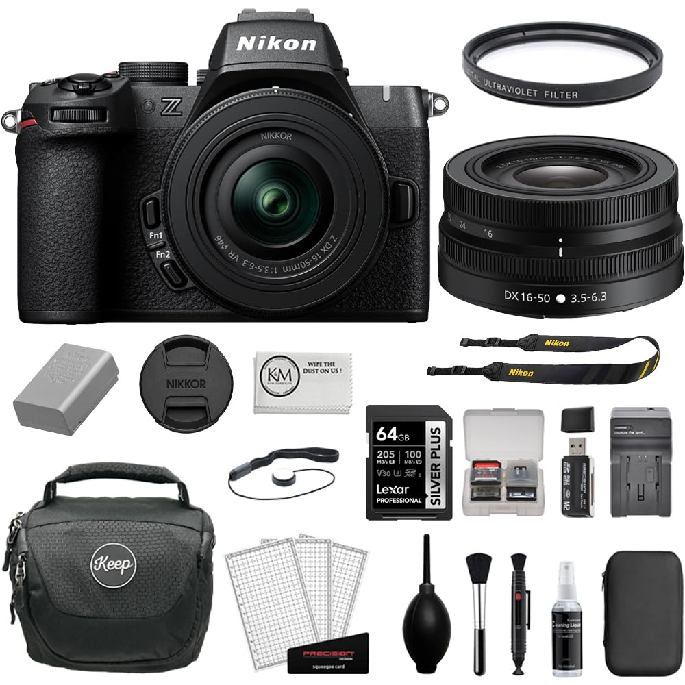 Nikon Z50 II Mirrorless Camera with 16-50mm Lens Bundle with 64GB Memory Card + KC-25 Camera Shoulder Bag + Battery Charger + UV Filter + Deluxe Photo