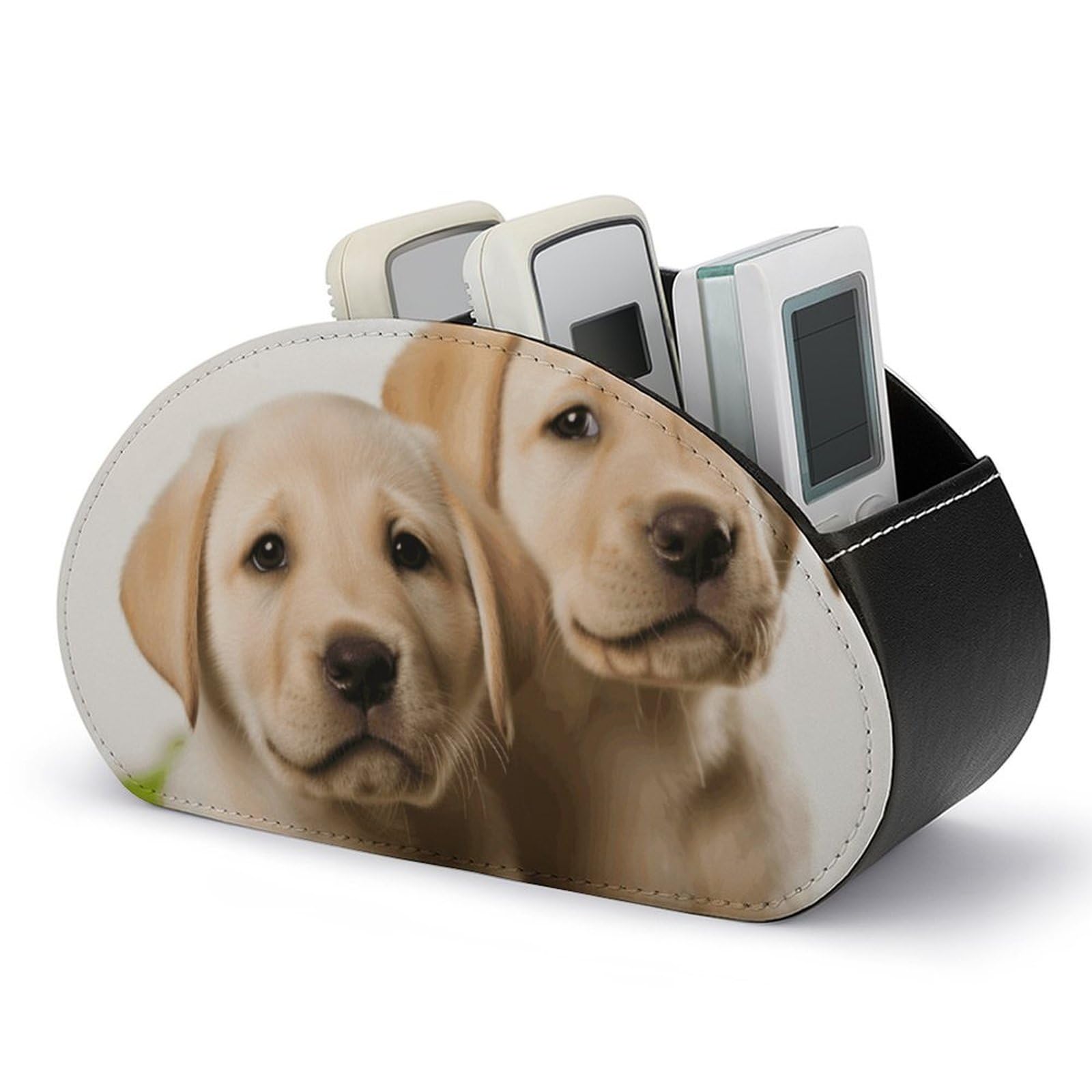 VstaDank Funny Labrador Puppy Dog Remote Control Holder with 5 Compartments PU Leather Remote Caddy Desktop Organizer Store TV Remote Control Storage Box for Home Office Desk Nightstand