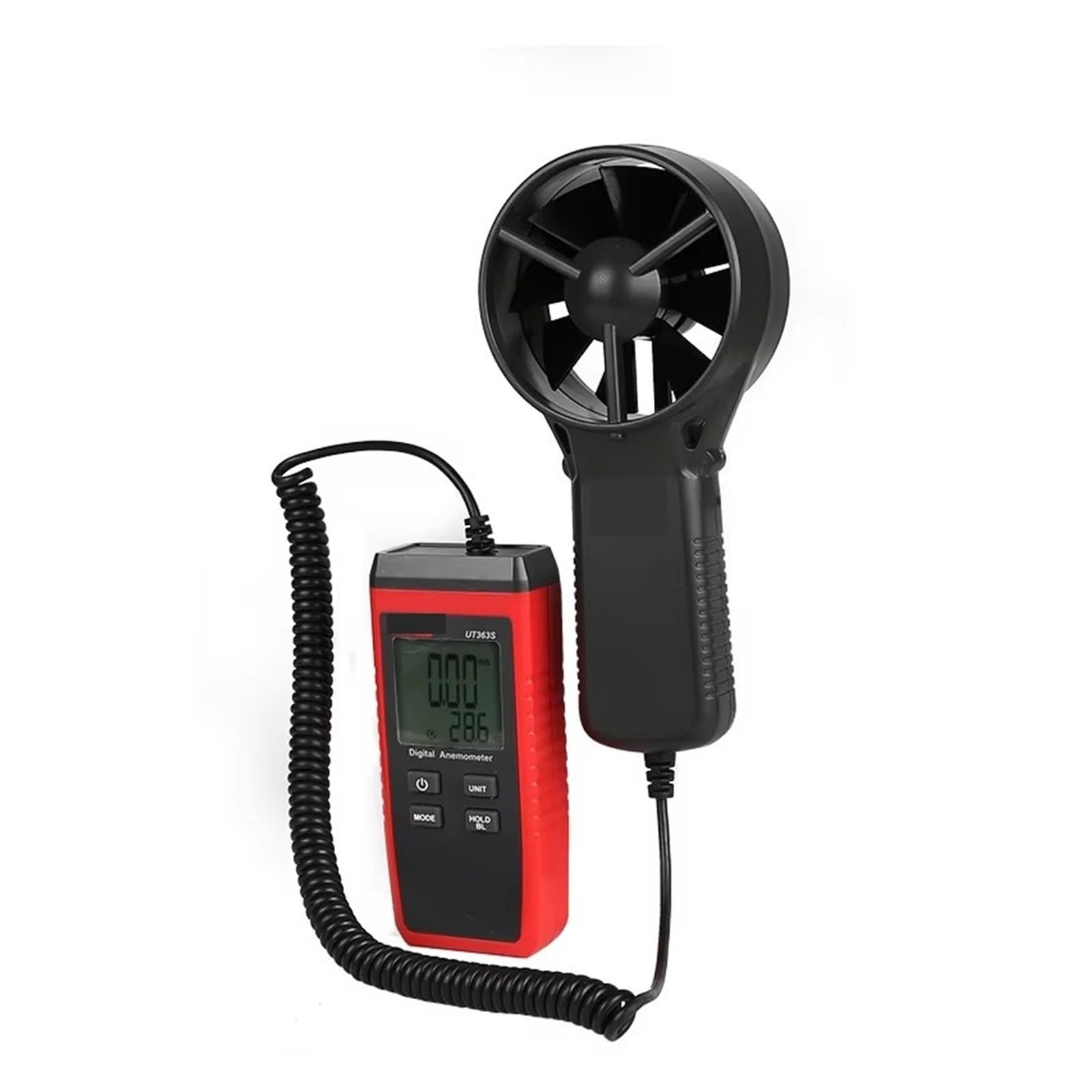 Wiatromierz, Anemometr cyfrowy, miernik prędkości wiatru, wyświetlacz LCD, pomiar prędkości przepływu powietrza, pomiar prędkości wiatru (maksymalny/średni)