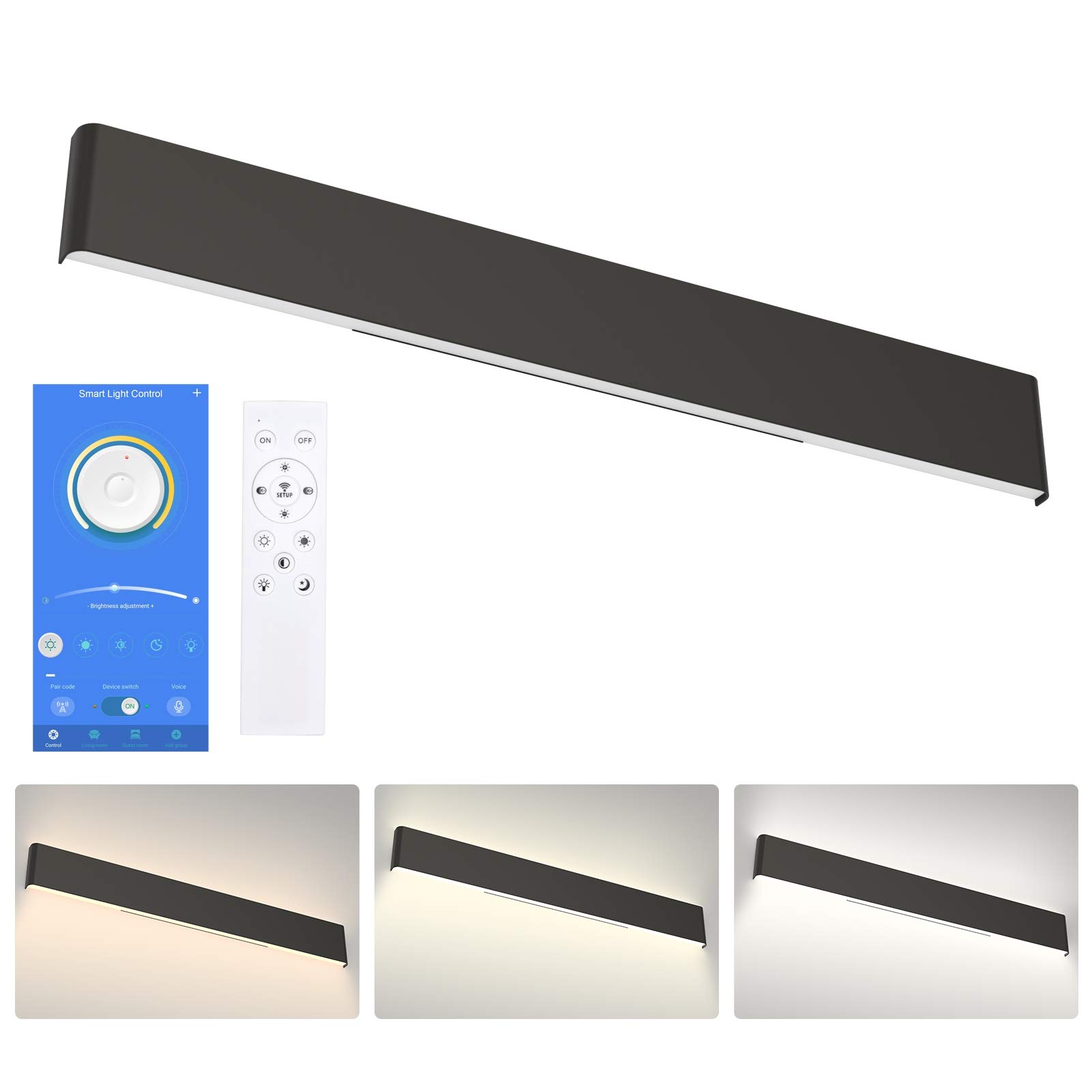Aipsun 43.3in APP & Remote Control Dimmable Modern Black Vanity Light Fixtures Color Temperature Adjustable LED Bathroom Light Fixture