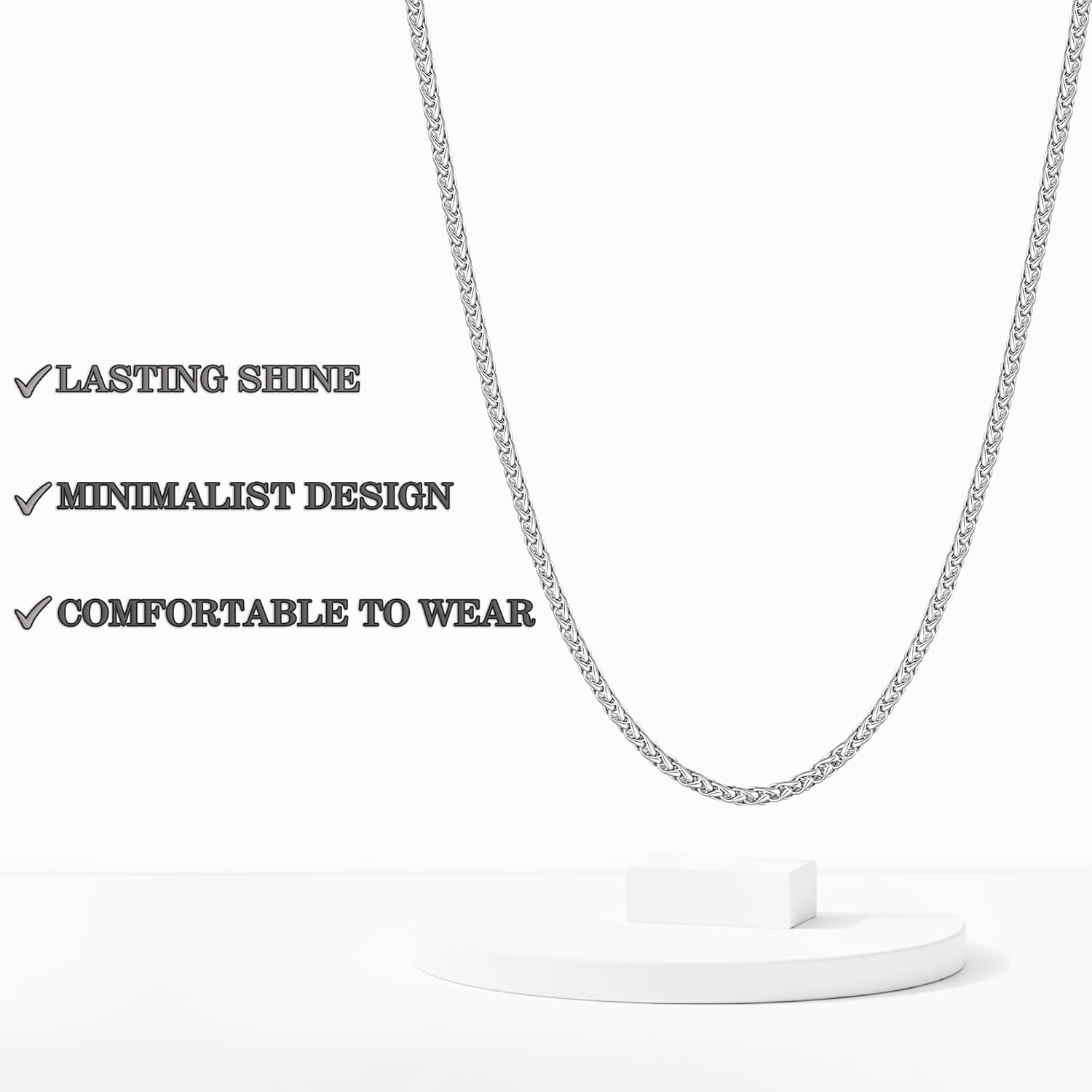 sovesi Wheat Necklace Chain for Men, Silver Plated Stainless Steel Necklace, 2.5/3mm Width Chain for Men and Women, 16-28 Inches Length Gift Jewelry - Image 7