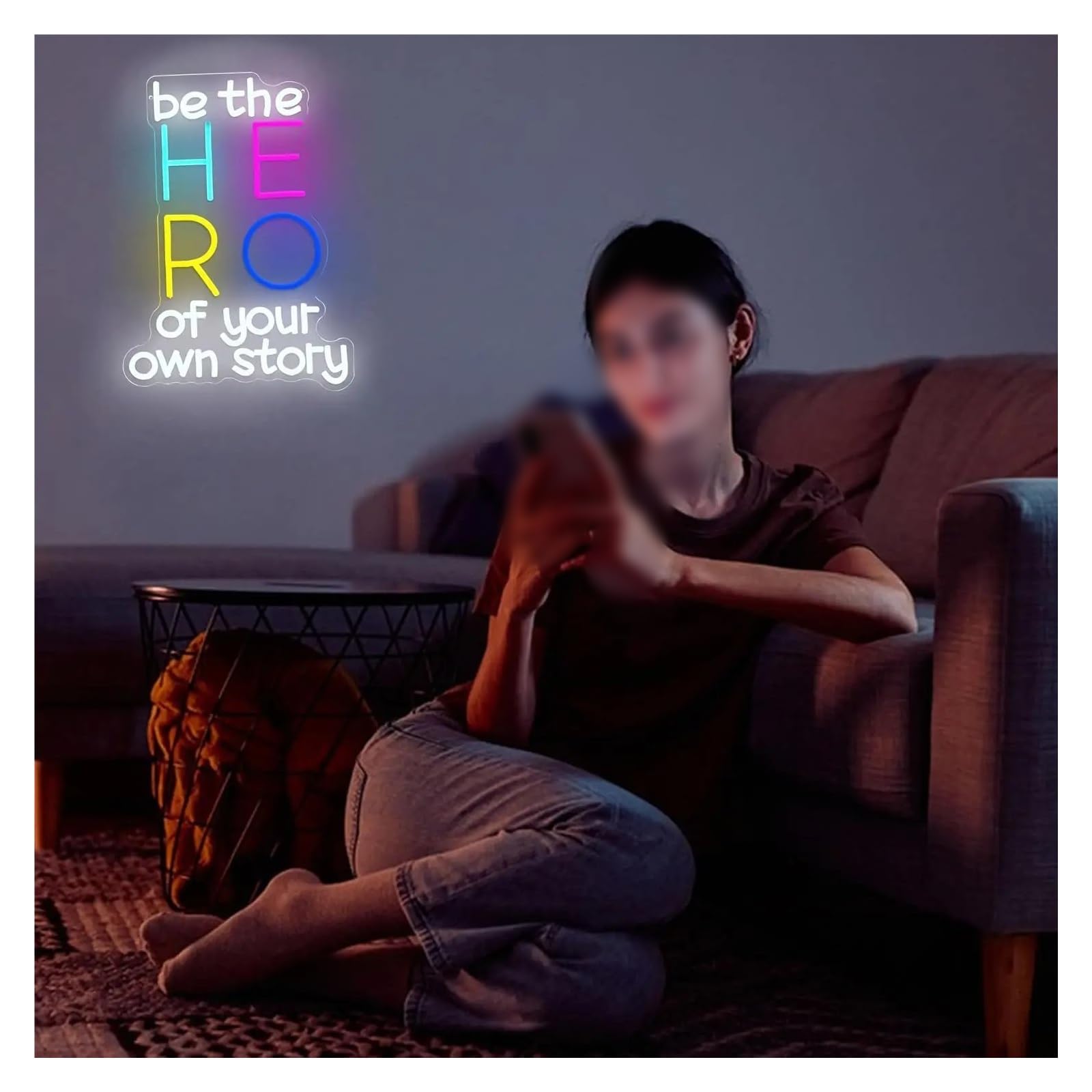 Insegna al Neon Insegna Al Neon A LED"Be The Hero Of Your Own Story" | Decorazione Murale Estetica Per Camera Da Letto, Ufficio, Palestra, Dormitorio, 40x28.7cm