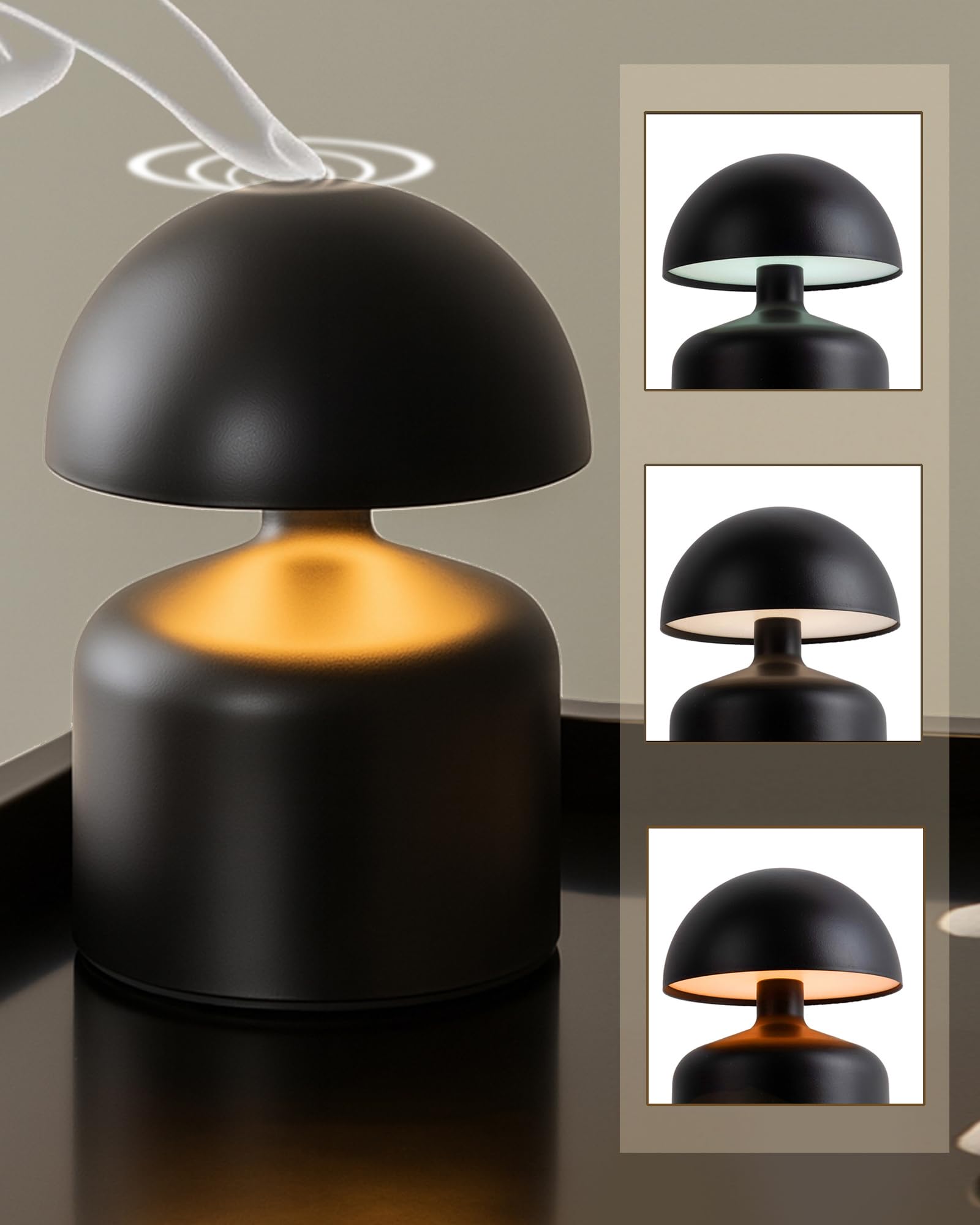 Homesake Table Lamp | Portable Lamps for Bedroom, Night Lamp, Touch Table Lamp for Bedroom & Living Room, Bedside Lamp, Dimming, 3 Colour Touch Control, Wireless Charging, Metal Mushroom, (Black)-image-10