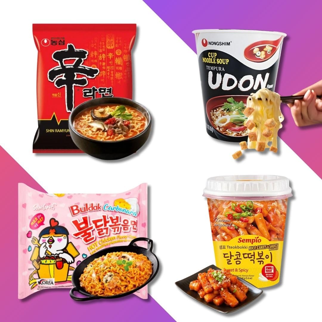 Korean Market | Caja Sorpresa de Comida Coreana (Starter Edition) | Para 1 o 2 Personas | Snacks, Ramen, Kimchi, Tteokbokki, Algas, Dulces y Palillos
