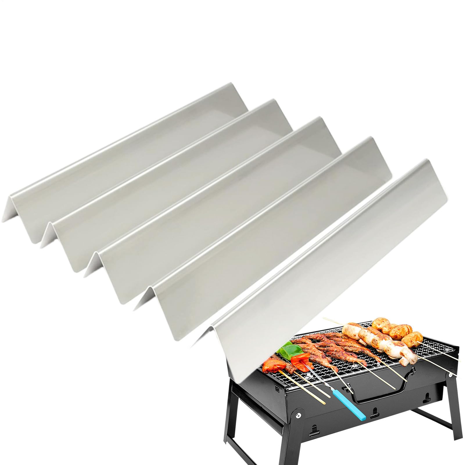 Barras Saborizadoras Parrilla 5 Piezas Placas Calentadoras Saborizadoras | Accesorios de Parrilla en Acero Inoxidable Rejillas Aromáticas para Barbacoa Camping Reuniones Viajes Diario