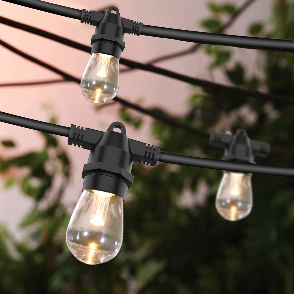 Guirlande Solaire Guinguette, 17m, Extérieur, 24 Ampoules S14 Oblongues, Blanc Chaud, IP65, Éclairage Festif, Alimentation Solaire