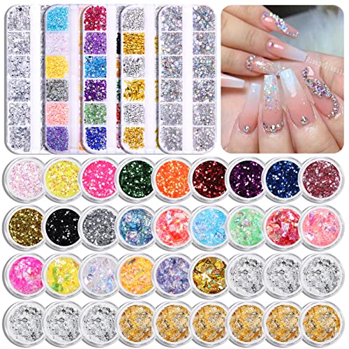 Nail Art Rhinestones Foil Set - Nail Decoration Gem Stones Nail Glitter Flakes For Diy Nail Art Manicure #TOP11
