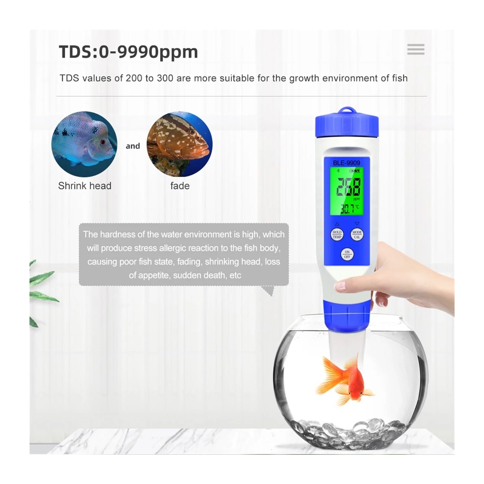 Bluetooth 5/2 w 1 PH/EC/TDS/Salinity/TEMP Meter Smart Online Monitor APP Control dla akwariów Pool Water Quality Tool, Szybka reakcja