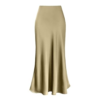 【COLOR iN ID】satin long skirt Generic Long Skirts for Women Elegant High Waist Skirt Solid