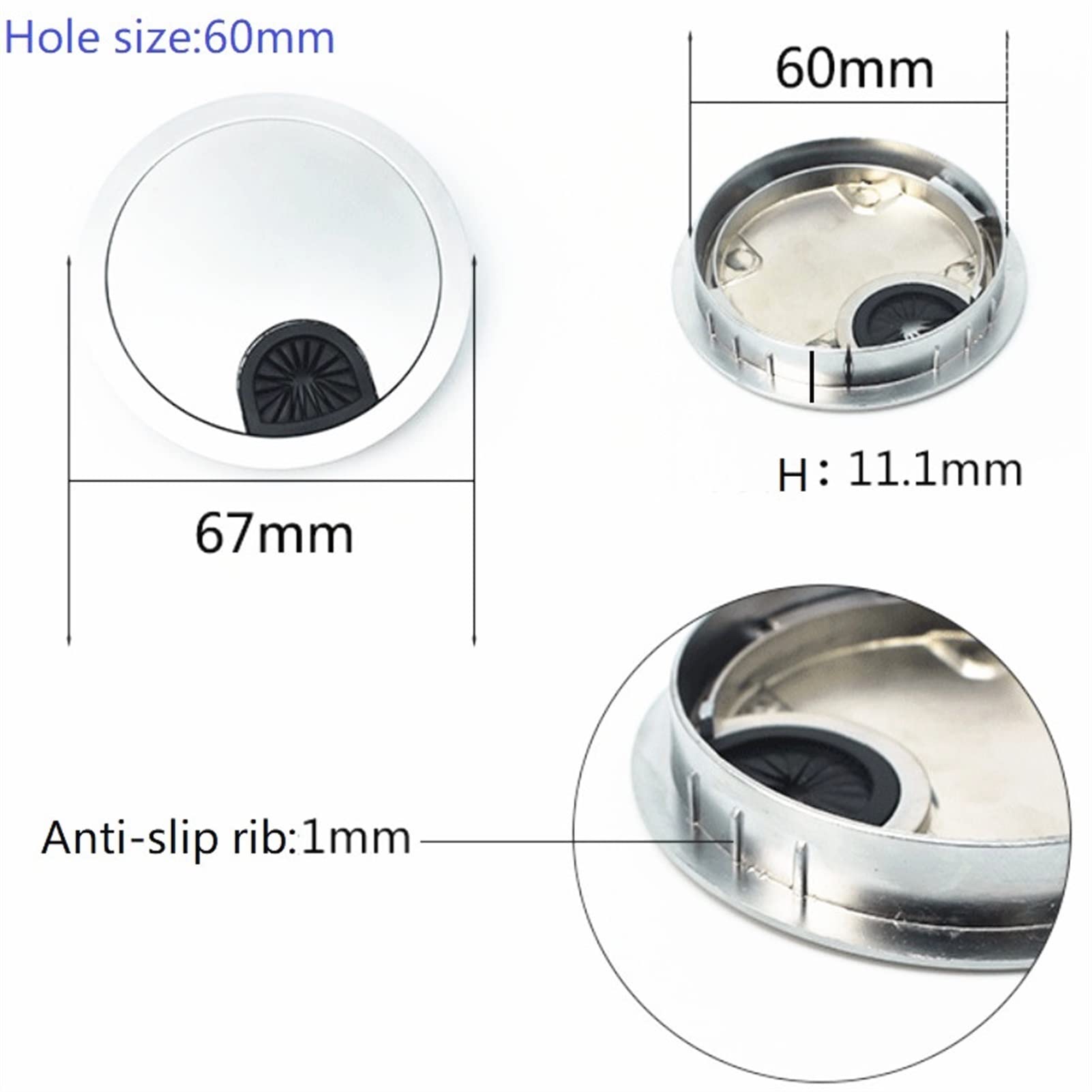 Passe-câbles de bureau, lot de 8, passe-câbles for ordinateur, sortie de câble, boîtier de surface, en alliage de zinc, cache-trou for câbles de bureau(Silver)
