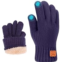 Fjquamitix Kids Winter Gloves Soft Warm Knit Glove Thermal Touch Screen Gloves with Fleece Lining for Children Ages 5-12 Outdoor Skiing Cycling Football Running (Navy, One Size)